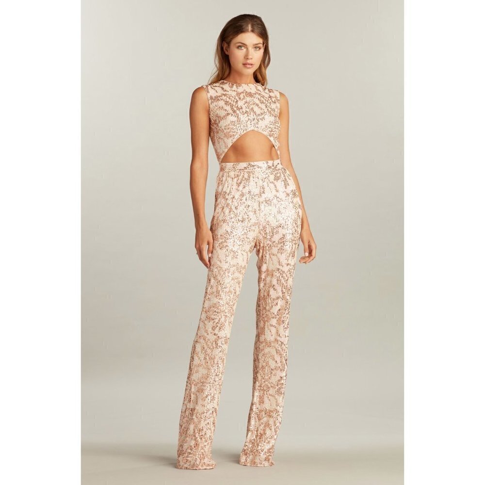 SHO BY TADASHI SHOJI Cutout Sleeveless Sequin Jumpsuit‎